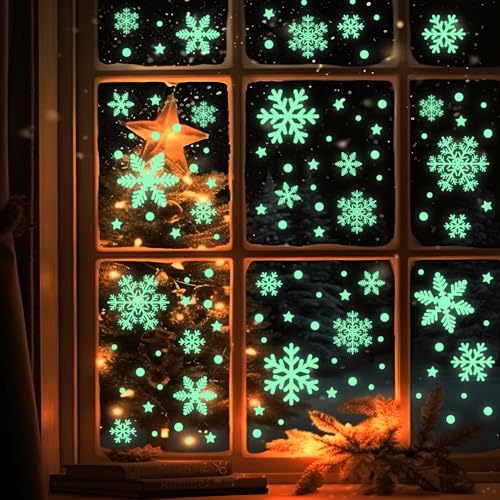 SULOLI 4 Stück Weihnachtsfensterbilder,Selbstklebend Fluoreszierend...