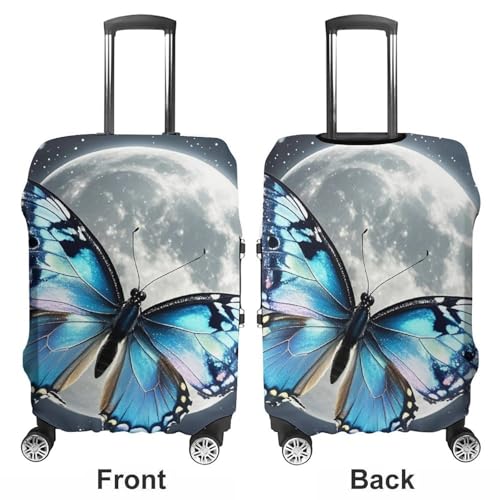 Blue Butterfly And Moon Printed Luggage Cover Protector, Fits 18-32 Inch Luggage3