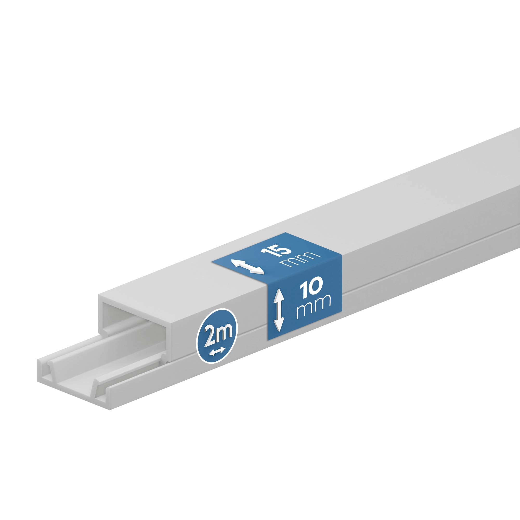 EDO Goulotte de Câble 15x10 mm Cache-​Câble Blanc 2m - Goulotte PVC avec Couvercle à Clipser - Cache Câble Mural en Saillie - Goulotte Décorative TV, Bureau, Salon