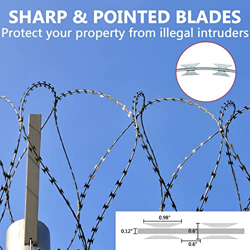 TECSPACE Razor Wire 250FT Galvanized Barbed Wire Razor Wire Fence Stretched Ribbon Barbed Wire Coils High Protection for Fence, Farm, Garden, Home - Thumbnail 4