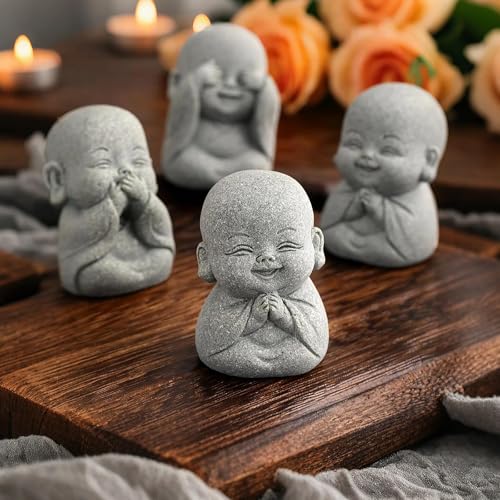 Estatua Buda Sonriente Pequeña de Piedra Natural Zen miniatura 3