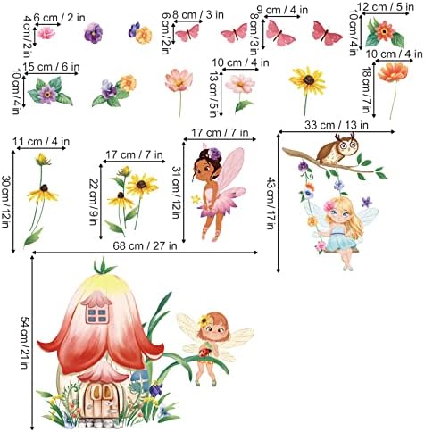 decalmile Fairy Mushroom Wall Stickers Butterfly Fairy Flowers Wall Decals Girls Bedroom Kids Room Baby Nursery Wall Decor