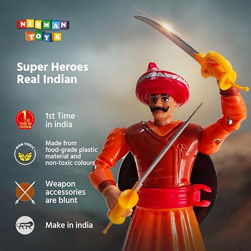 Image of Swarajyache Shiledar - The True Super Hero - 6 Inch Tall Action Figure with Accessories (Pant Pratinidhi, Orange)