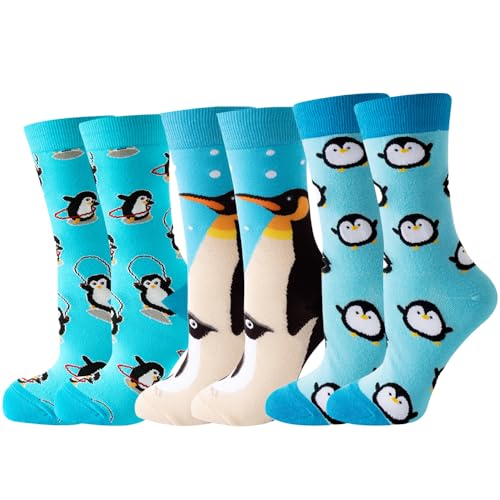 3 Pairs Funny Cartoon Farm Animal Pattern Cotton Crew Socks for Women