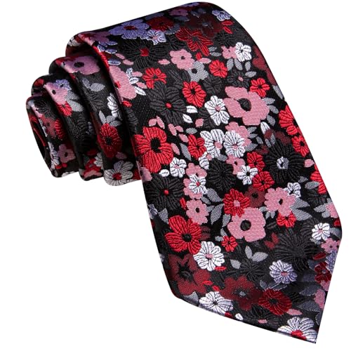 Image of Barry.Wang Flower Ties for Men Handkerchief Cufflinks Set Wedding Necktie Set Party