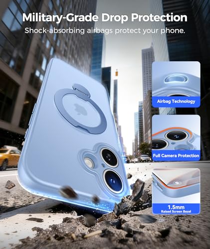 Image of FNTCASE for iPhone 17 Case: [360 Spin Magnetic Stand] [Compatible with Magsafe] [Screen Protector] Translucent Matte Military Grade Shockproof Full Camera Protective Phone Cover - Light Blue