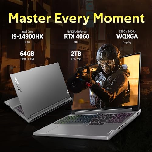 Image of Lenovo Legion 5 16 inch WQXGA 165Hz Gaming Laptop, Intel i9-14900HX, 64GB DDR5, 2TB SSD, GeForce RTX 4060, 4-Zone RGB Backlit Keyboard, Wi-Fi 6E, Webcam, Win 11 Pro, Gray, 256GB Docking Station Set