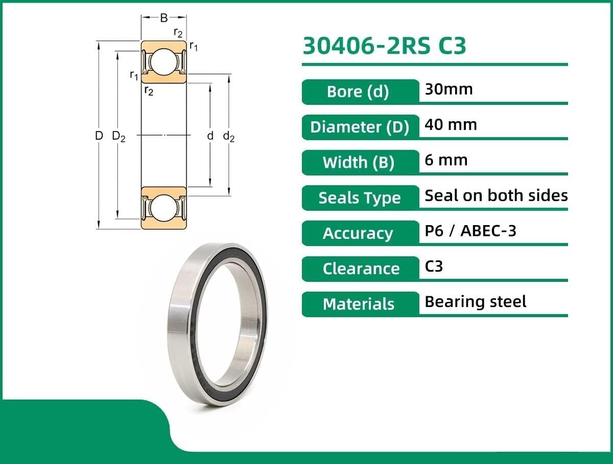 Aspectos, Rodamiento, rodamientos de bolas, rígidos 30406-2RS 30x40x6 MR30406-2RS rodamiento bicicleta MH3040H6-2RS pared delgada protección 1 Uds