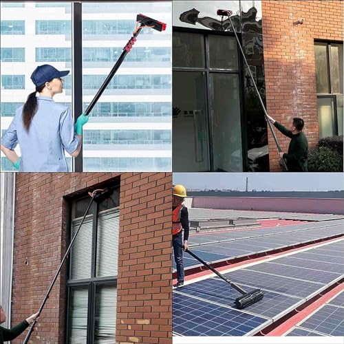 Cepillo telescópico de limpieza de ventanas con dispensador de jabón, extensible para alto alcance, ideal para paneles solares, patios, techos y invernaderos