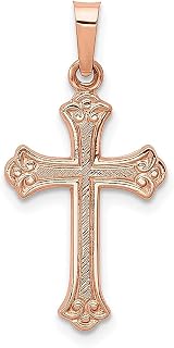 Colar com pingente religioso de cruz de ouro rosa 14 k flor de lis joias finas elegantes para mulheres presentes para ela