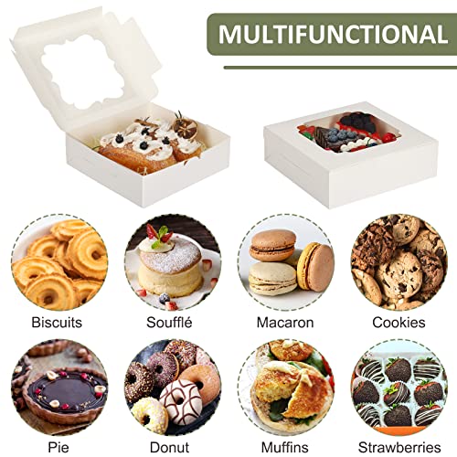 Tomnk 60Pcs 8X8X2.5 Inches Cookie Boxes With 2 Style Windows White Bakery Boxes Pastry Boxes Dessert Boxes Cake Boxes For Chocolate Strawberries Pie #TOP3