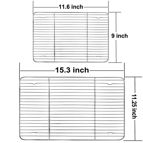 Teamfar Cooling Rack, Baking Roasting Rack Stainless Steel For Baking Sheet Oven Pan, Healthy & Rust Free, Mirror Finish & Dishwasher Safe - Set Of 2(15 Inch & 11 Inch) #TOP1
