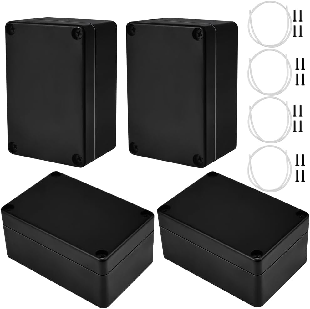 ADERTOS 4 PCS IP65 Waterproof Junction Boxes External Electrical Junction Box Outdoor Cable Connection Junction Box Plastic Project Junction Boxes Enclosure for Electronics Case - 100x68x50mm/Black