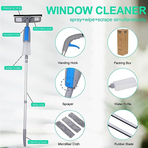 Jubor Limpiacristales 3 en 1, Profesional Limpiador de Ventanas con Pulverizador, Limpiacristales con Mango Telescópico 190cm para Ventanas Altas, Ducha, Vidrio, Automóvil - imagen 5