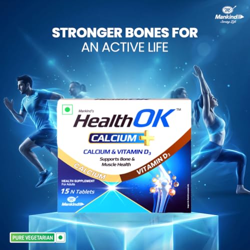 Image of Mankind Health OK Calcium Tablets with Vitamin D3 - Advanced Bone Density & Joint Mobility Support Formula - Compact Pack of 15 Tablets x Pack of 2