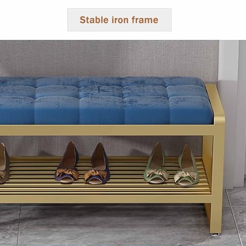 Banc à chaussures entrée velours bleu petit espace 60 cm