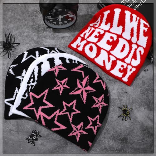 Image of Ramede 4 Pcs Y2k Beanie - Double Sided Graphic Beanies for Men and Women, Acrylic Knitted Y2k Hats Accessories