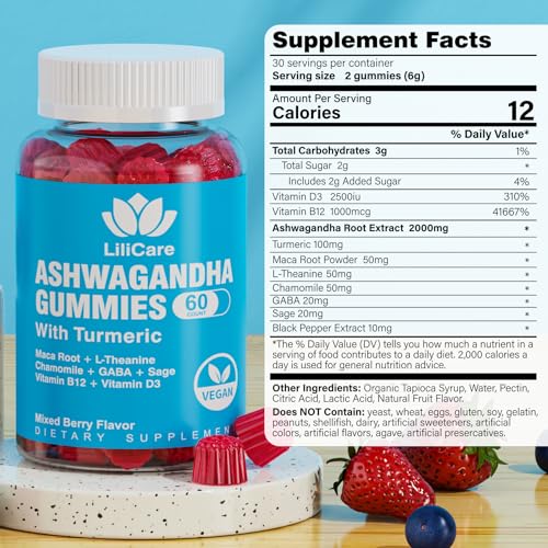 EnvyDeal 2 Pack Ashwagandha Gummies for Immune Support, 2000mg Organic Ashwa Root Extract Supplement for Women & Men - 120 Count