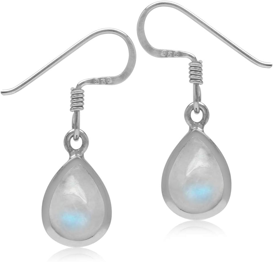 Silvershake 8X6mm Pear Shape Cabochon Gemstone White Gold Plated or Yellow Gold Plated 925 Sterling Silver Business Attire Drop Dangle Hook Earrings Jewelry for Women