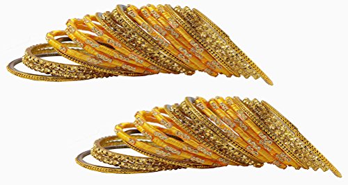 Image of NMII Silk thread Glass Bangle Set for Women (FF70-Yellow-2.2, Yellow, 2.2 Inch, 40 Bangles set)