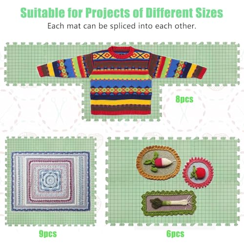 Image of CraftyManor 5 PCS Blocking Mats for Knitting & Crochet Projects, Crochet Blocking Mat with 50 T- Pins, Knitting Board and Pins (Green 5PCS)