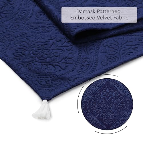 Image of Encasa XO 4 to 6 Seater Dining Embossed Velvet Table Runner | Size 32x183 cm | Navy Blue Color with Premium Polyester - Machine Washable