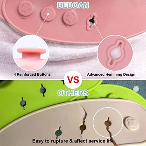 BEBOAN Silicone Baby Bibs, 2pcs Waterproof Food Crumb Catcher Pocket Weaning Bibs, Bibs for Babies & Toddlers|Quick Drying,Food Grade Material, Unisex (Light Green and Pink)