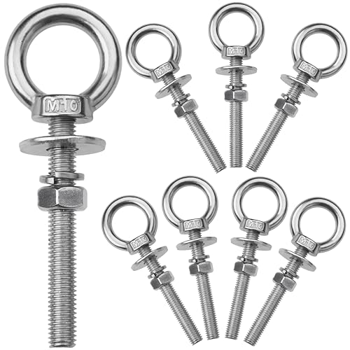 Image of 8 Pack M10 Stainless Steel Eye Bolts with Nuts, 3 /8 inch x 3 inch Eye Bolts