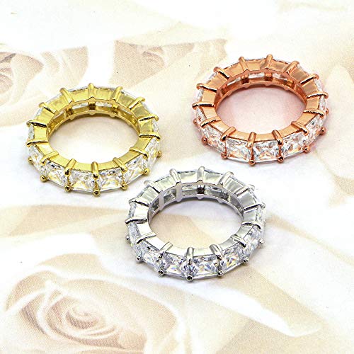 Hoops & Loops Sterling Silver Cubic Zirconia 5mm Princess-Cut Anniversary Eternity Band Ring4