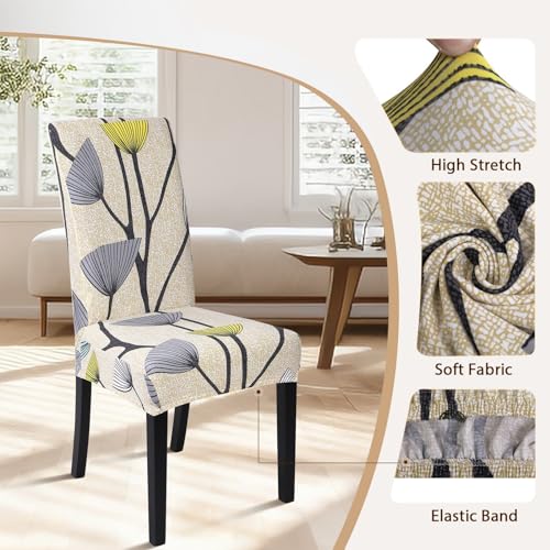 Image of SearchI Dining Room Chair Covers Set of 4, Stretch Printed Parsons Chair Slipcovers Spandex Removable Washable Kitchen Chair Protector Cover for Dining Room, Hotel, Ceremony(Dandelion Pattern)