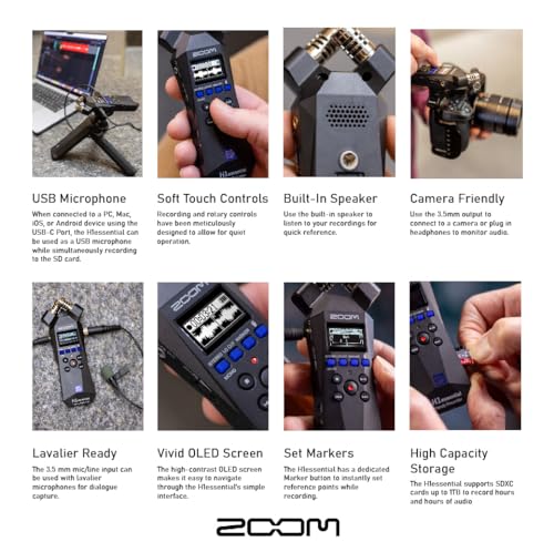 Zoom H1essential Handy Recorder Bundle with Professional Lavalier Condenser Microphone, 32GB microSDHC Card, Furry Microphone Windscreen, 4 AAA Alkaline Batteries, and More!
