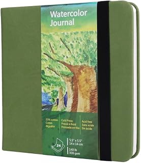 Tumuarta Cuaderno de Acuarela, 300g, 25% Algodón, 14 x 14 cm, 24 Hojas, 48 Páginas, Libre de Ácidos, Ideal para Acuarela y Acrílico (Verde)