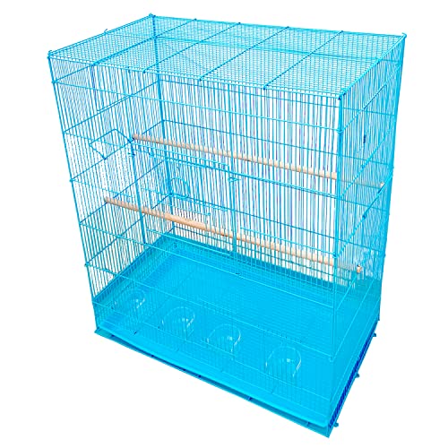 Image of JAINSONS PET PRODUCTS 36 Inch Height Bird Iron Cage For Large Parakeets Cockatoo Canary Finch Parrot Conure Pigeonbig Size Bird Cage Hxlxw 36X30X18 Inch Height 3 Feet - Blue