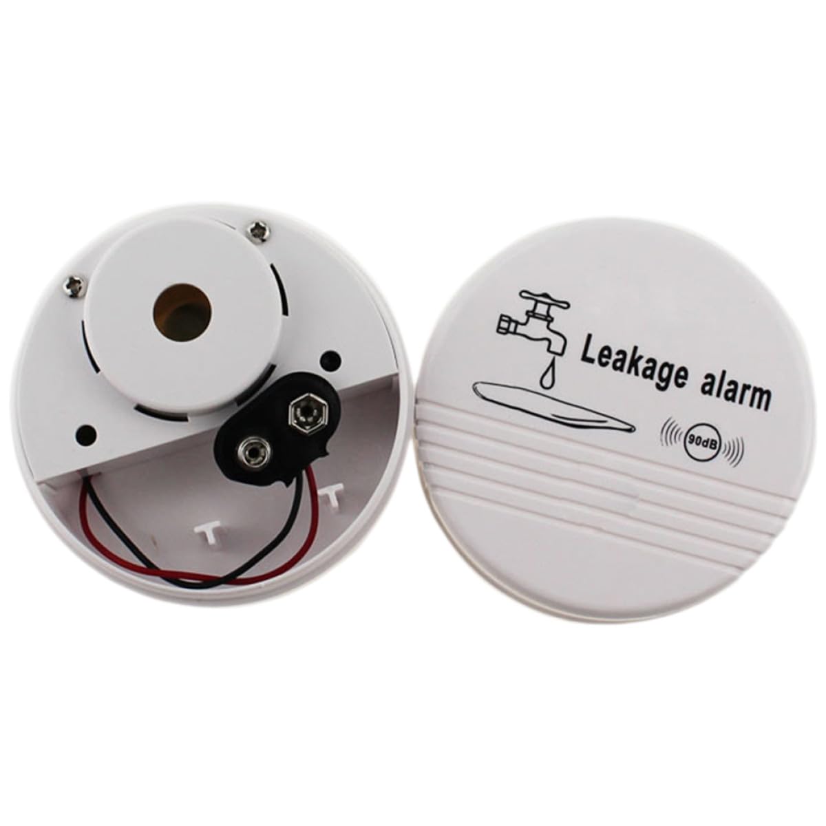 Water Leak Detector Alarm with 9v Battery Power, ABS White