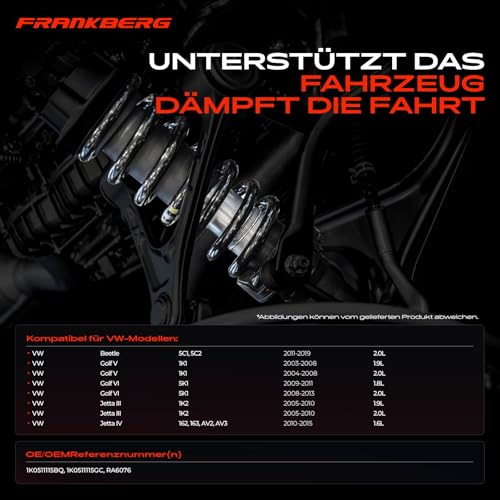 Frankberg 2x Federn Fahrwerksfeder Hinterachse Kompatibel mit Golf V 1K1 VI 5K1 2003-2013 J-e-t-t-a III 1K2 IV 162 AV3 2005-2015 Replace# 1K0511115GC