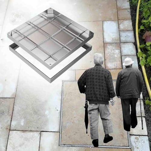 SAFWELAU Cubierta de Lavabo Tapa de Pozo o alcantarilla Cubierta de hoyo Invisible, Cubiertas de Agujero del Hombre incrustadas Tapa de inspección de Metal(LxW 100x80 cm)