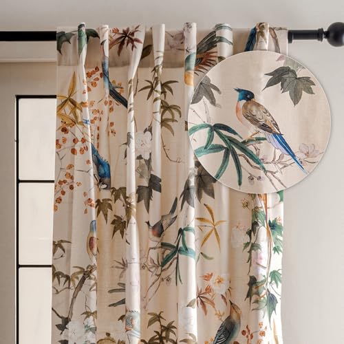Maison d' Hermine Curtains for Living Room 100% Cotton 96 inch Length One Panel Light Filtering Curtains for Bedroom Windows with Rod and Loop Pockets Drapes (Hokuzai Beige, 50
