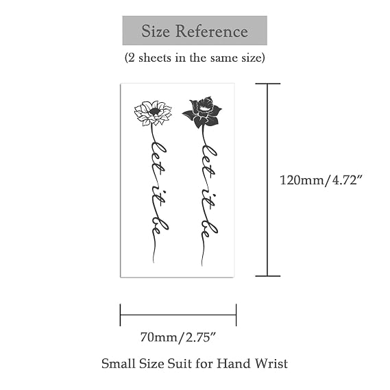 2 Sheets Flower Words Quotes Let It Be SemiPermanent Tattoos