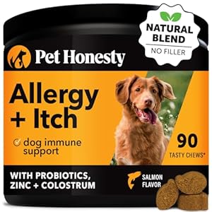 Pet Honesty Allergy Itch Relief for Dogs – Dog Allergy Relief Immunity Supplement – Dog Allergy Chews, Probiotics for Dogs, Seasonal Allergies, Skin and Coat Supplement – Salmon (90ct)