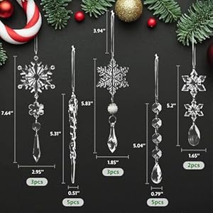 18pcs crystal christmas ornaments for christmas tree decorationsacrylic hanging snowflake and lcicle ornaments with drop pendants for christmas holiday and home party decor  urban country home decor