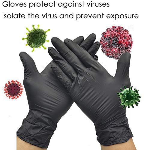 Industrial Black Nitrile Disposable Gloves, 100 Pcs, Food Grade, Latex Free, Powder Free, Soft with Textured Tips S