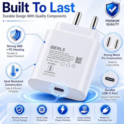 Image of 25W Pd 3A Type-C Super Fast Charging Adapter with 1M Type C Cable for Galaxy F07 /F70e /F17 /F06 /F36 /F56 /F16 /F15 /F05 /F55 /F13 /Tablet /Galaxy Watch- Charge Your Device with 25 Watt USB C Fast Charger