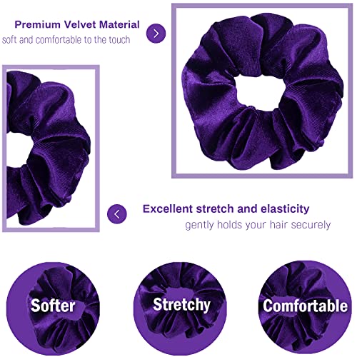 VENUSTE Purple Scrunchies, Premium Velvet Scrunchy for Hair Solid Colors Thick Hair Bands - Image 2