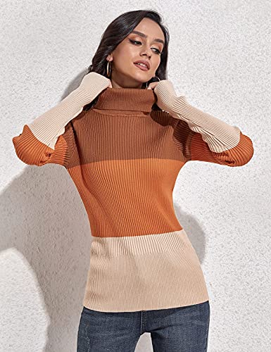 Image of Rocorose Women's Ribbed Turtleneck Sweater Long Sleeve Knitted Solid Pullover