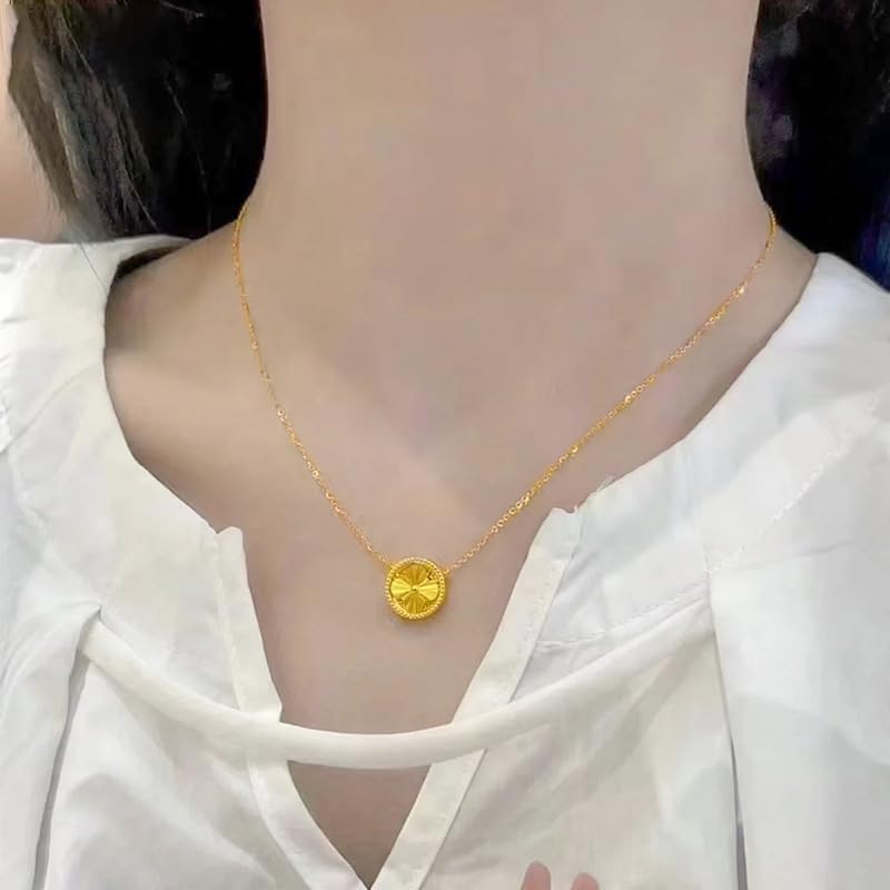 Gold Round Clover Necklace for Women Dainty 14K Gold Plated Pendant Necklace Adjustable Chain Choker Charm Colorful Rotating Clover Pendant Lucky Necklace for Women Jewelry - Image 2