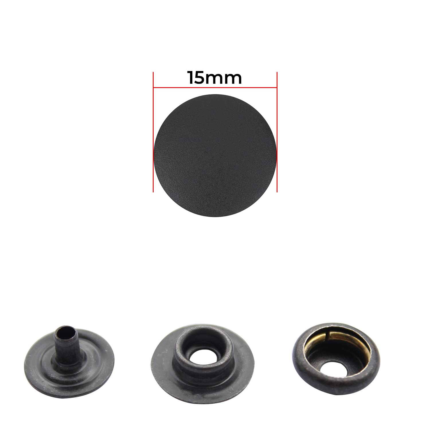 WedDecor Botones de presión sin costura, 4 piezas de cierres duraderos, tapa de plástico con broches traseros de metal para bolsos, jeans, ropa, tela, manualidades de cuero, negro, 500 piezas