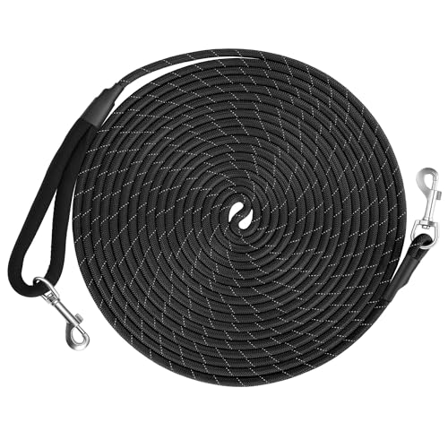 HAPPY HACHI Guinzaglio da Addestramento per Cani, Lunghina Cane, Lungo Nylon Riflettente Leggero, con Fibbia Lega Zinco, per Allontanare Sicurezza Passeggio (Nero, 3m)