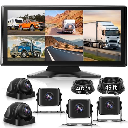 Image of 5 Channel Backup Camera System for Truck & RV - 10.36 inch IPS Touch Screen Monitor with 5 1080P HD Cameras, Smart BSD Alert, DVR Loop Recording, IP69 Waterproof Dash Cam for Semi Truck, Trailer, Van