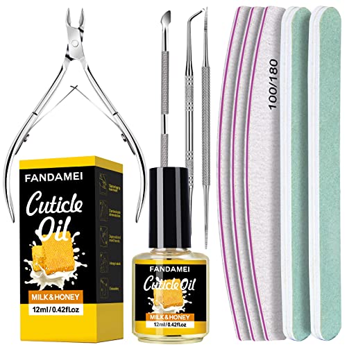 Set de Huiles Pour Cuticules et Limes à ongles, FANDAMEI Lime à Ongles Professionnelles, Limes de Polissage, Pousse Cuticule Metal, Coupe-cuticules, Outil Pour Ongles Incarnés Cover