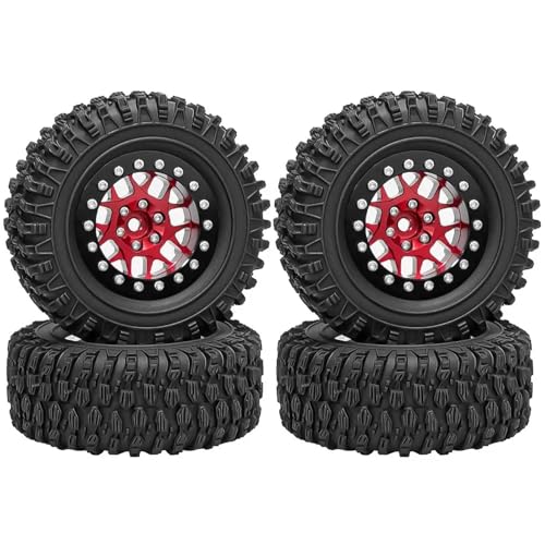 RC�r�[�h���b�N�^�C���p�[�c For Axial For Scx24 Fms24 1/18 For Traxxas For Trx4-m 1/24 �A���~���� 1.3 �C���`�r�[�h���b�N�z�C�[�������^�C�� Rc �N���[���[�ԏC�����ꂽ(Red)